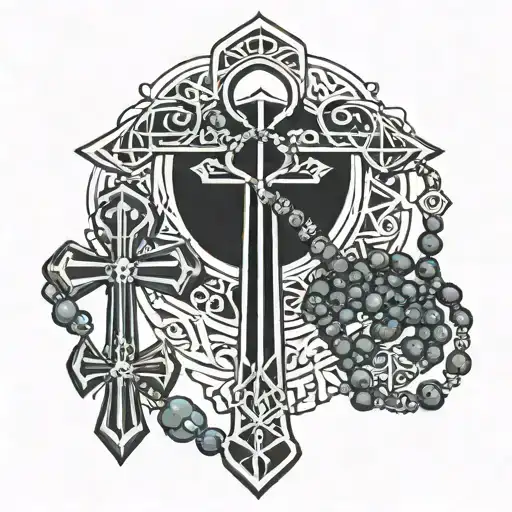 Ankh Symbol With Islamic Prayer Beads Intertwined