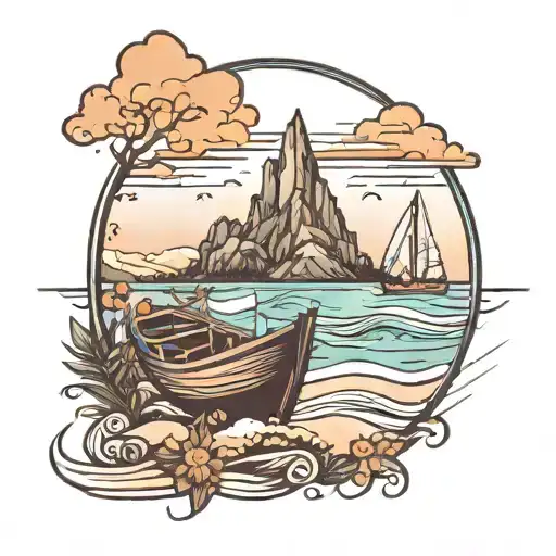 Boats At The Beach Looking Over The Island Landscape