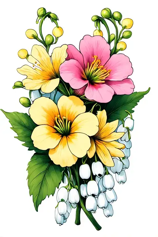 Primrose And Lily Of The Valley Intertwined With Eachother