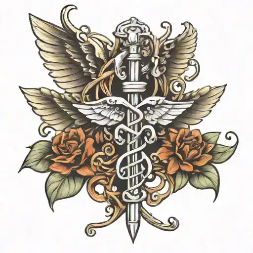 Realistic Caduceus Staff Symbol Tattoo Design