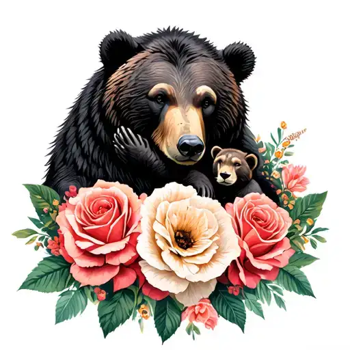 Mother Bear Protecting Her Cubs Roses And Carnations