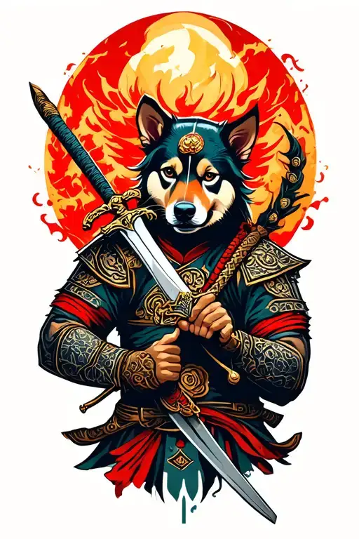 Chiense Warrior Wielding A Sword Surrounded