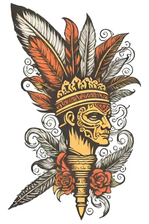 Torch With Indian Feather Head Surrounded