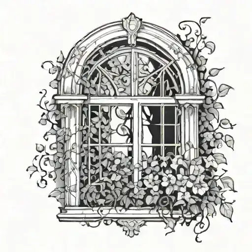 Black And White Window Surrounded By Vines Sad