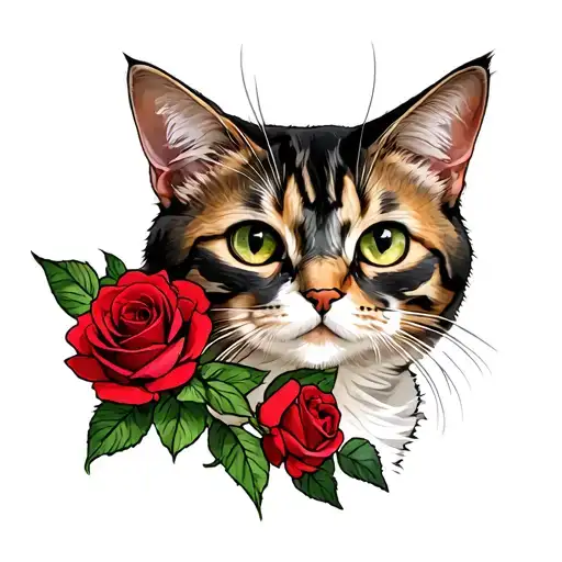 Cat And Roses