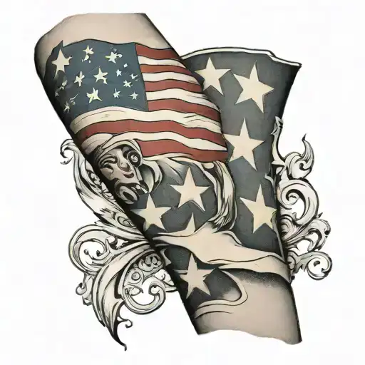 Worn American Flag Waving Forearm Sleeve Black Grey