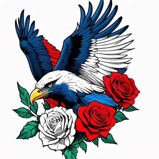 Eagle With Three Roses That Are Red White And Blue