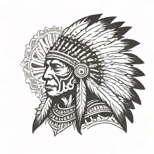 Native American Chief In Headress Facing East Inside