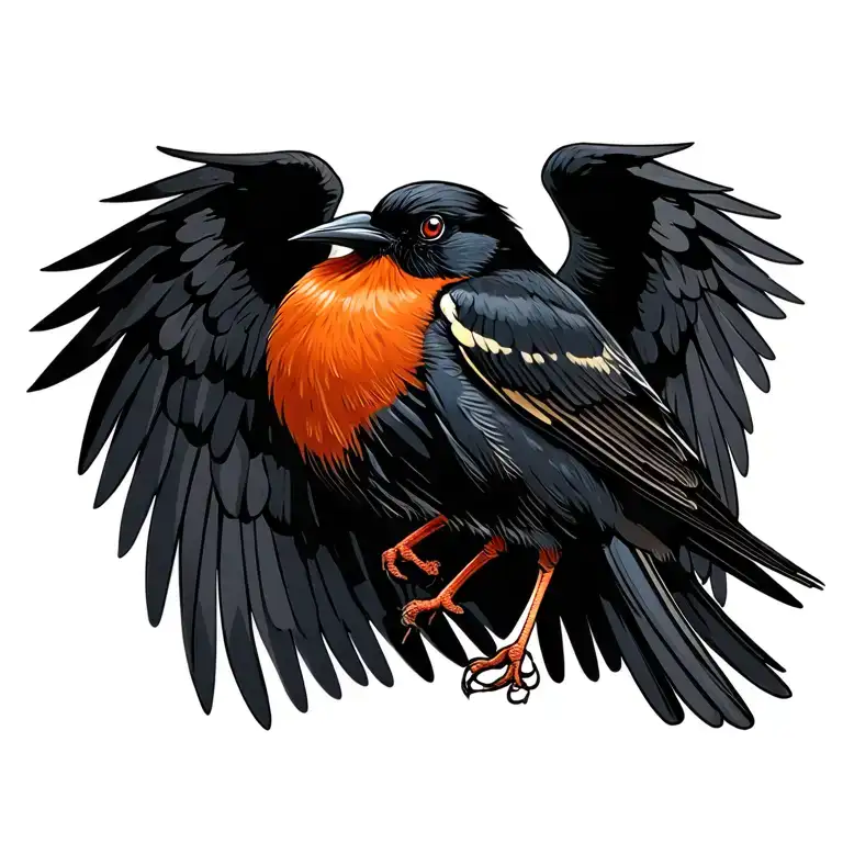 Traditional Style Redwing Blackbird With Open Wings