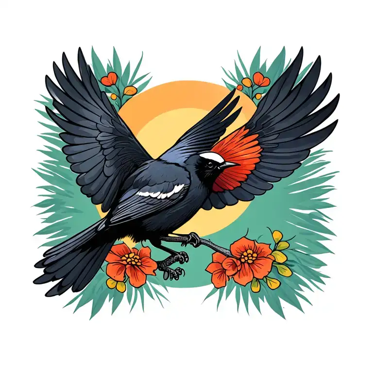 Traditional Style Redwing Blackbird Flying