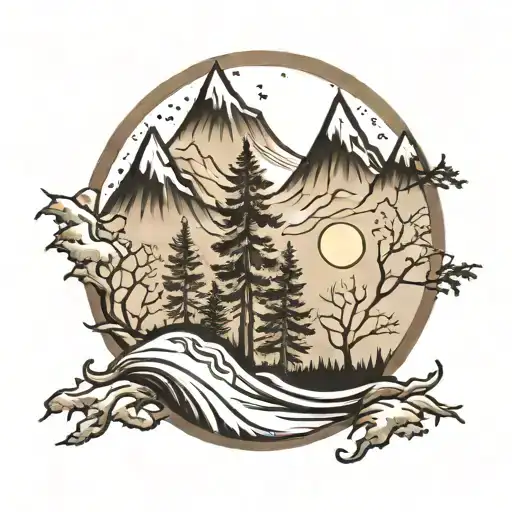 Trees And Mountains Moon Intertwined