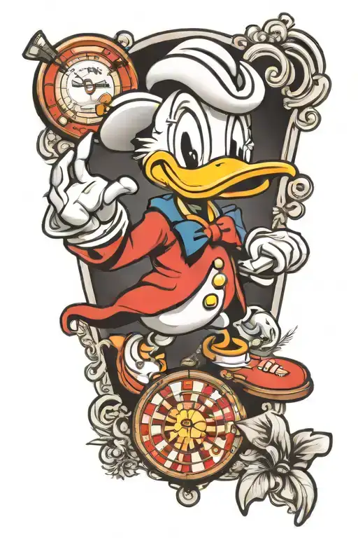 Donald Duck Casino Realistic Tattoo Design
