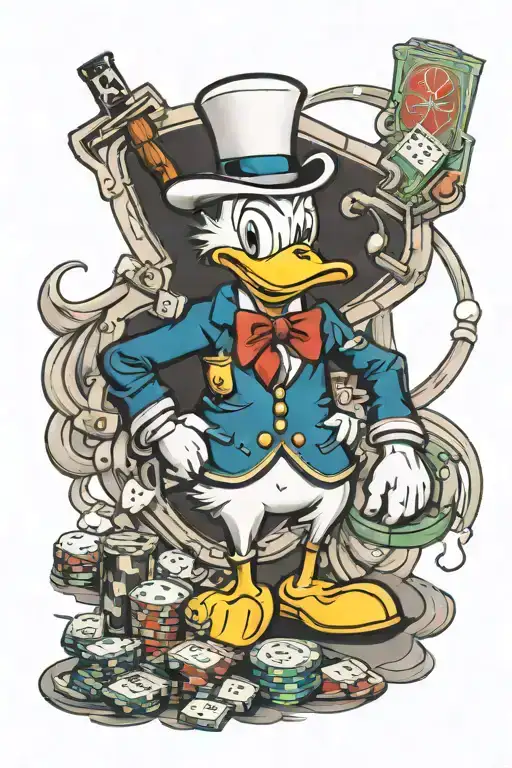 Donald Duck Casino Realistic Tattoo Design