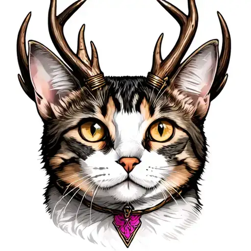Cat With A Deer Horns On The Head