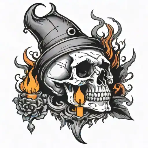 Skull With Burning Candle Skull And Eye