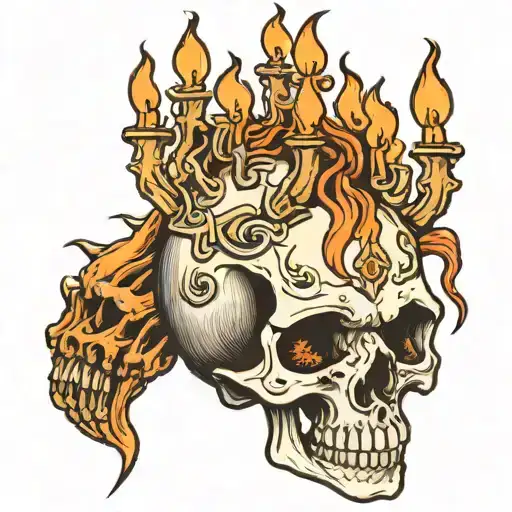 Skull With Burning Candle And Claws Holding The Head