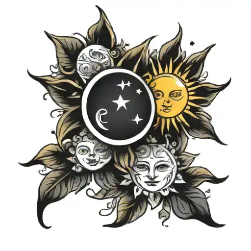 Matching Couples Tattoo Featuring Sun And Moon