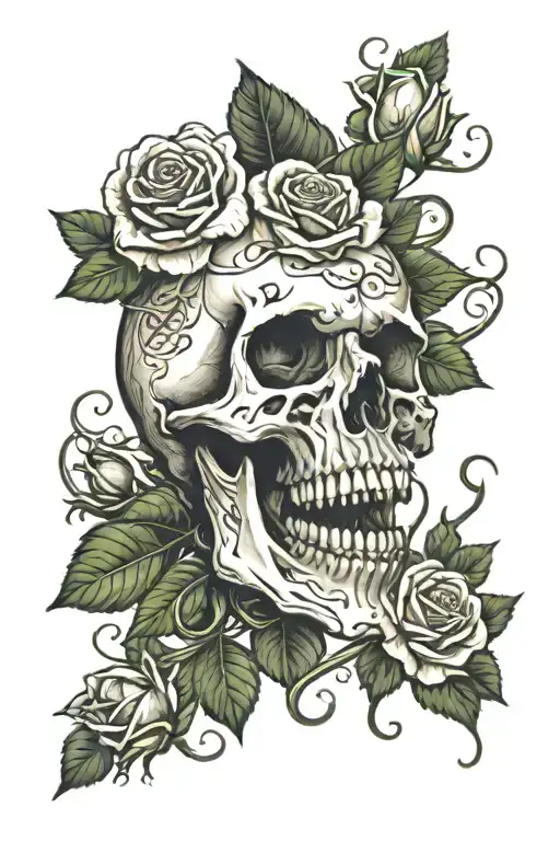 Skull And Roses Blooming