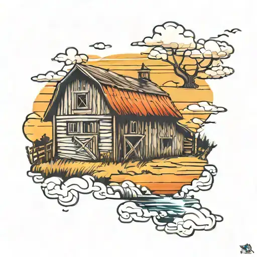 Old Barn Sunset Scene