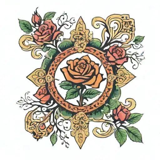 Mexican Tree Of Life Down Into A Cross Made From Its Roots Into Three Roses