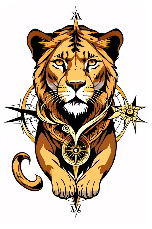 Compass Intertwined Lioness And Panther