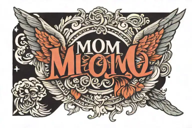 The Words Mom With Wings Around It