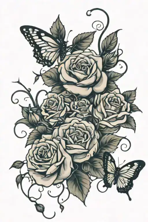 Rose Vine With Butterflies Flying Around It Wrapping Around Arm