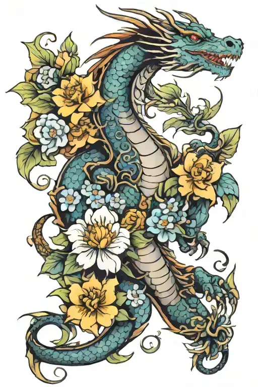 Dragon With Flowers