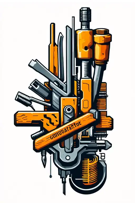 An Abstract Design Combining Elements Of Carpentry Tools And Computer Components