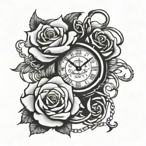 Clock Face Roses Broken Chain