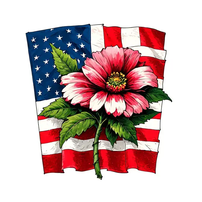 Generate A Small Tattoo For A Female Of A Flower With The Danish And American Flag As Leaves