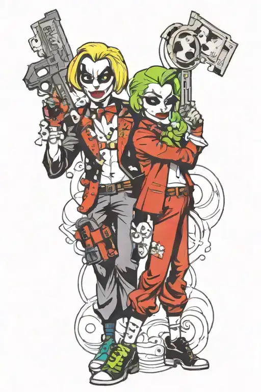 Gangster Harley Quinn And Joker With Guns And Money