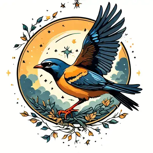 Bird Flies Into The Night Sky