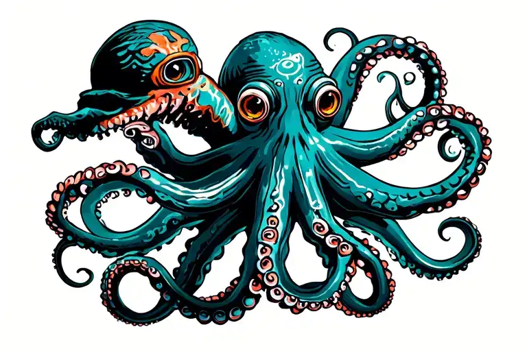 Diver Chasing An Octopus