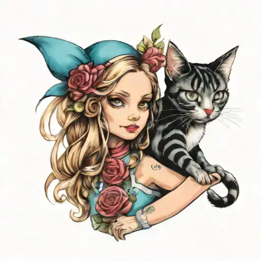 Alice In Wonderland Holding A Cat