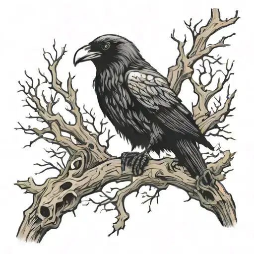 Raven With Skull And A Dead Tree