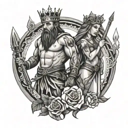 King And A Girl And A Warrior Standing