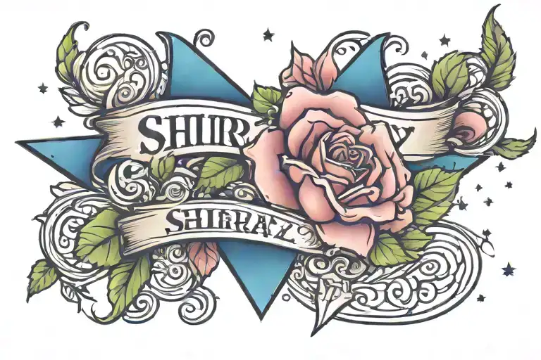 Shiraz Name Tattoo With A Rose And A Star In The Sky As A Background