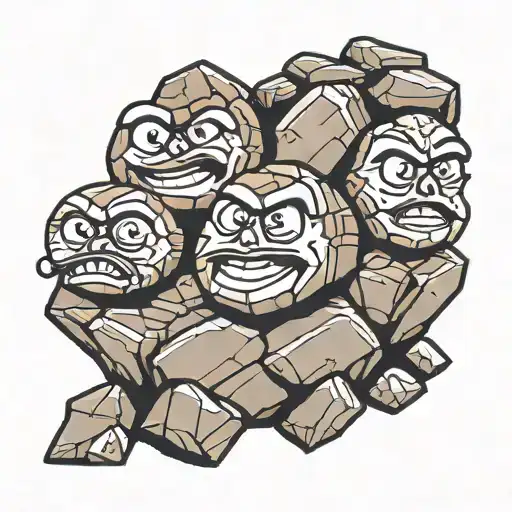 Three Cartoon Rocks With Faces