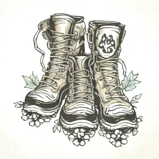 Hiking Boots And Dog Paw Print