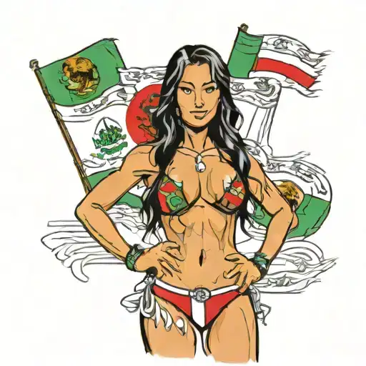 Gail Kim Wearing A Mexican Flag Bikini And On The Bikini Write Qos On It