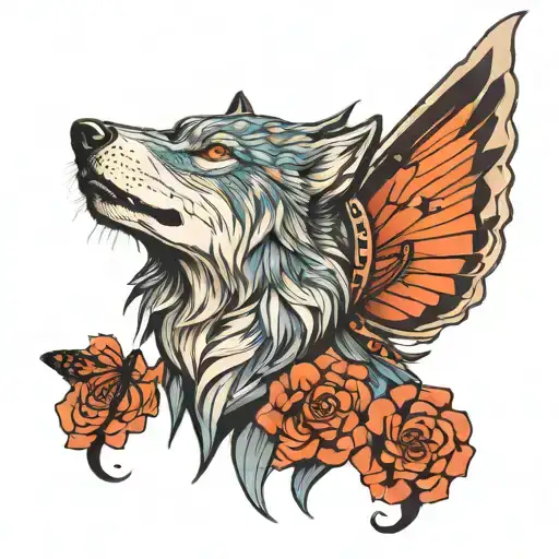 A Wolf With A Butterfly Wing On Each Shoulder