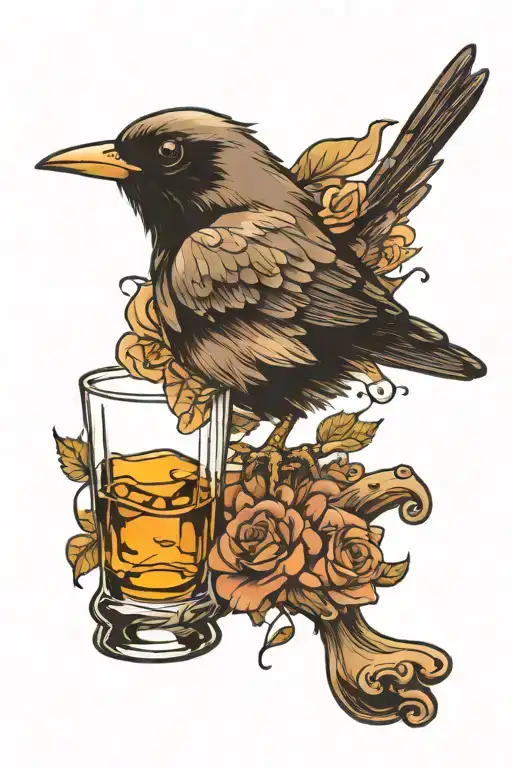 Bird Perched On Whisky Glass
