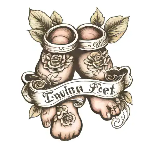 Twin Baby Feet With Names Incorporated