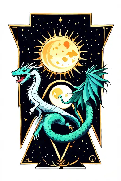 Virgo Zodiac Sign With Sun An Moon In A Triangle With A Dragon