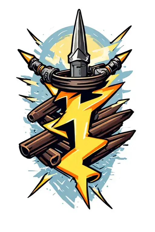 Lighting Bolt And Rail Road Spike