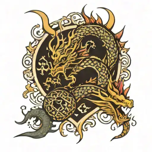 Bashkir Ornament Style Tattoo With Dragon