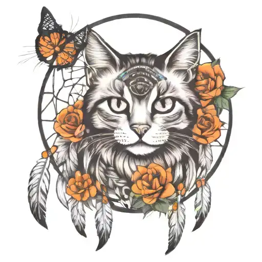 Dream Catcher With A Cat Spirit Animal