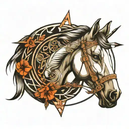 Horse And Arrow Intertwined Inside An Designed Circle
