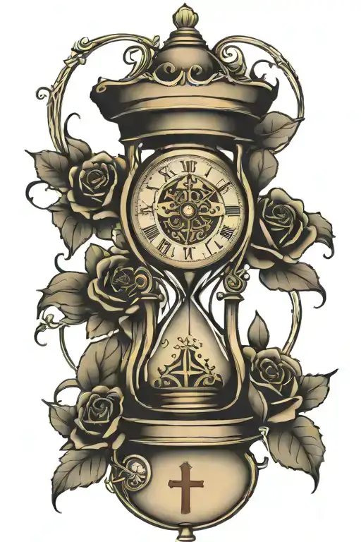 Hour Glass With Clock And Cross